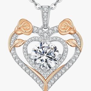 Elegant Rose Gold and Silver Heart Pendant Necklace